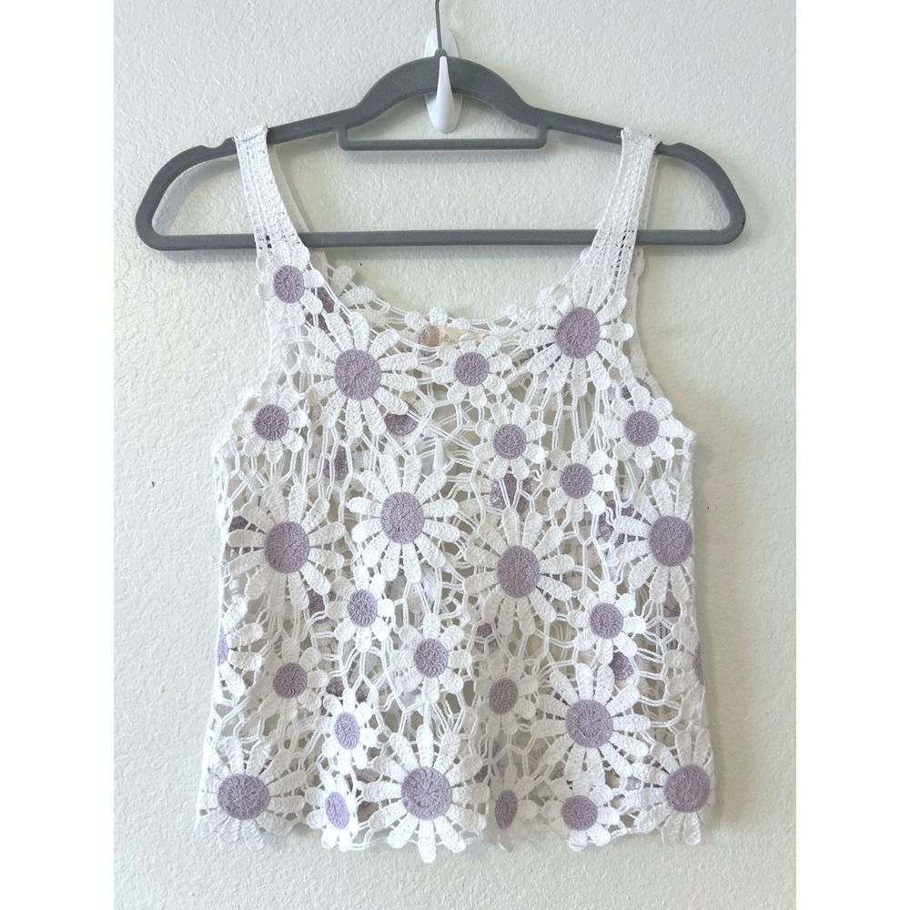 Crochet Daisy Tank Top White Lavender Purple Boho Floral Altar'd State SZ XS